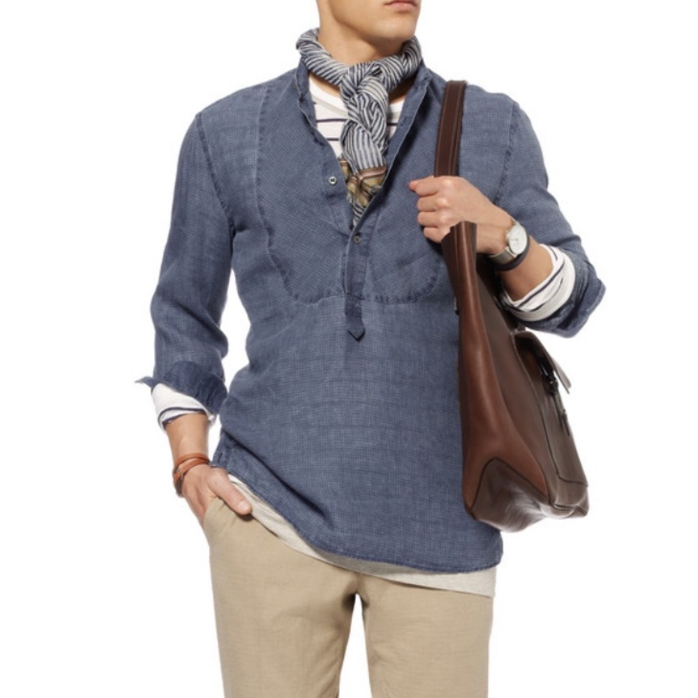 Michael Bastian Check Half Placket Linen Shirt